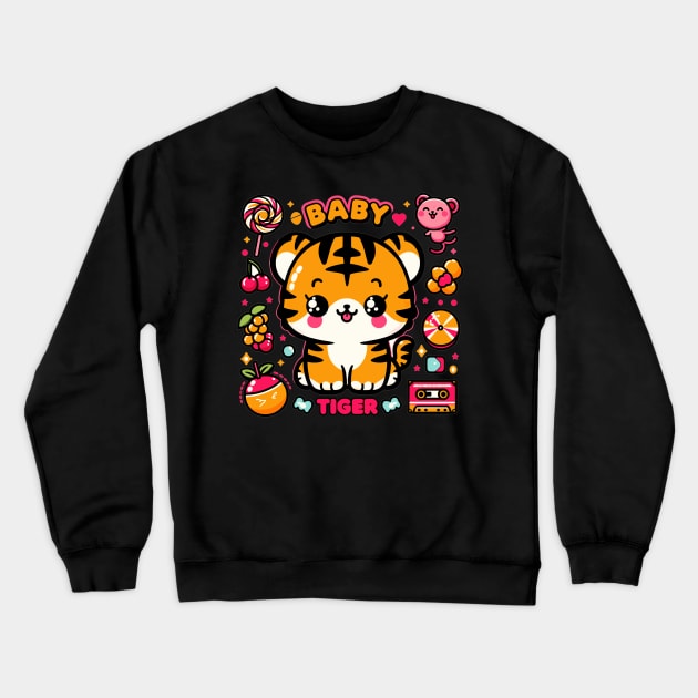 baby tiger Cute Kawai Crewneck Sweatshirt by AlephArt